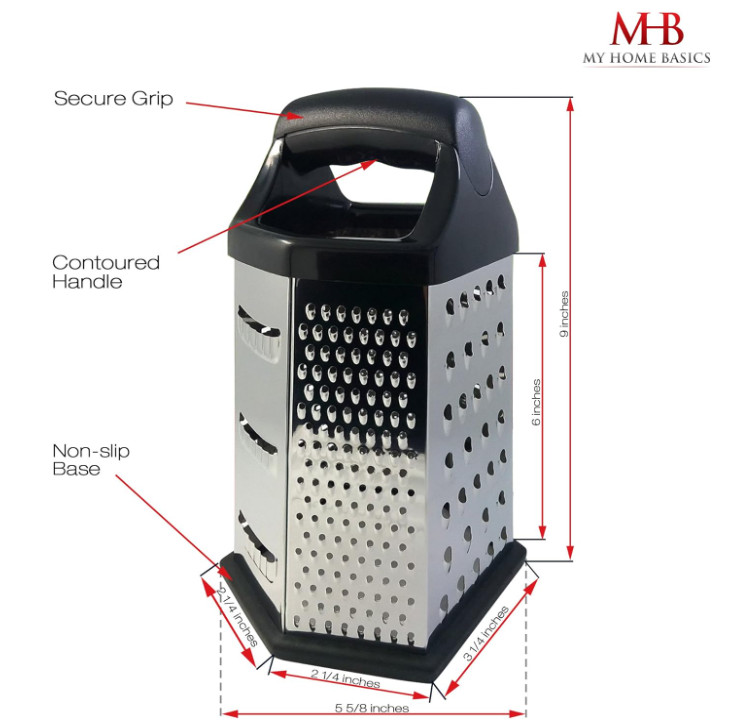 Box Graters for Kitchen, 6 Sided, Multi-purpose Cheese/Veggies, Stainless Steel gallery