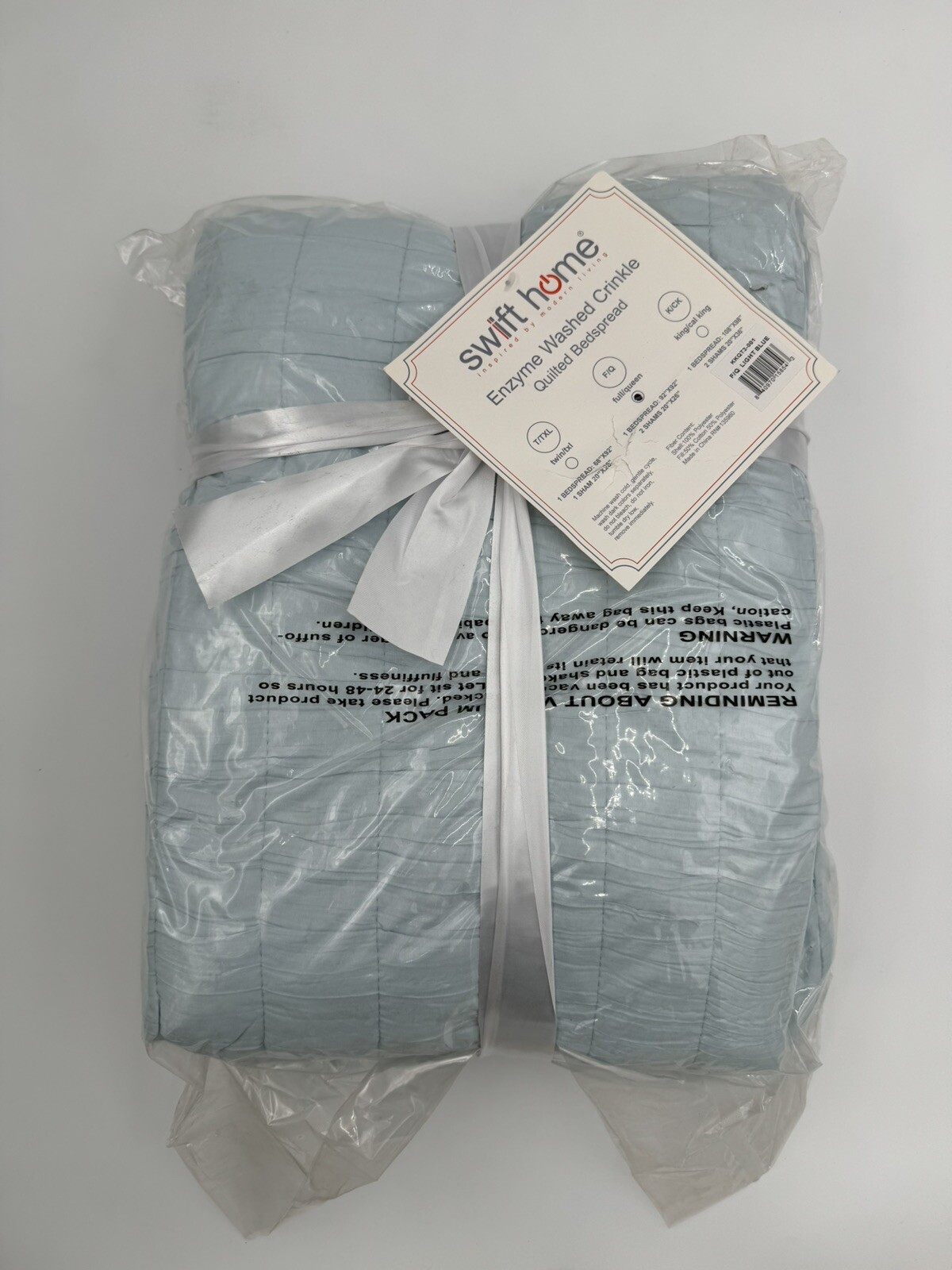 Swift Home Enzyme Washed Crinkle Quilt Full/Queen Bedspread Pillow Shams Blue gallery