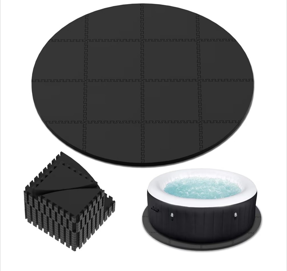 77" Round Hot Tub Mat & Pad for Inflatable Tubs - 1/4" 6MM Thick Non-Slip-Black gallery