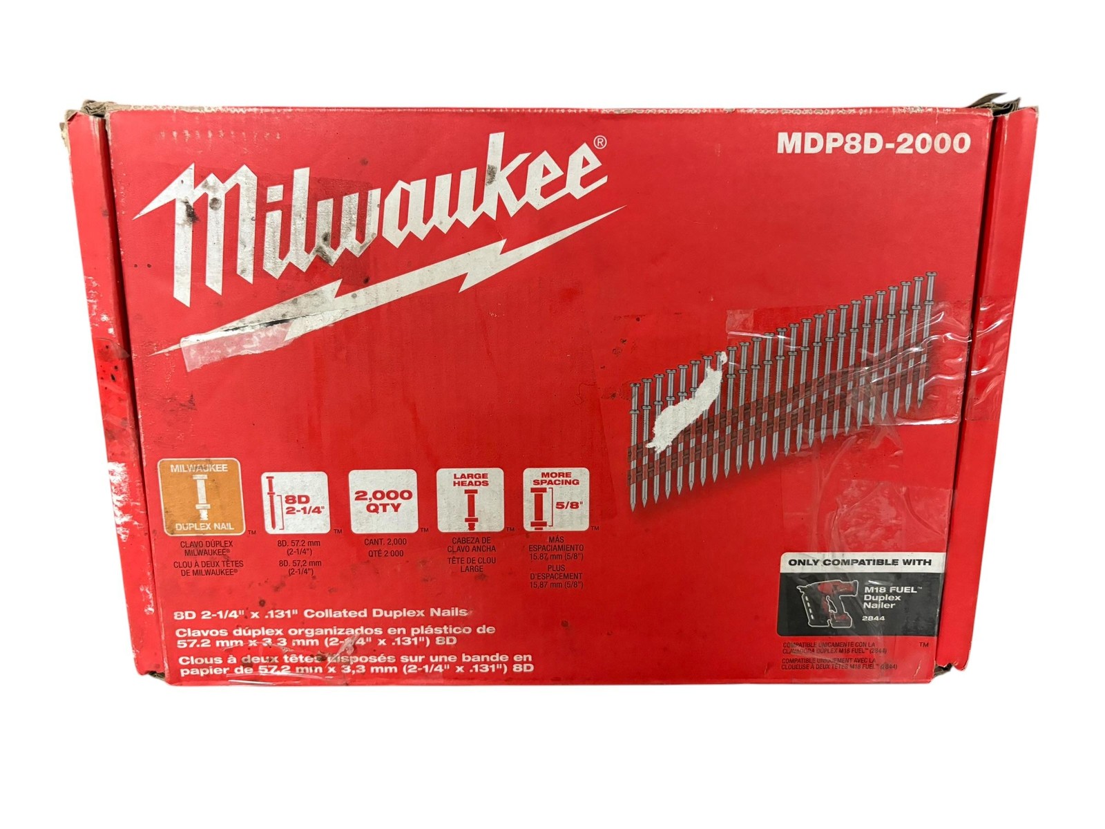 Milwaukee Tool Mdp8d-2000 Duplex Nails, 2 7/8 In L, 10 Ga, Plain, Flat Head, 21 gallery