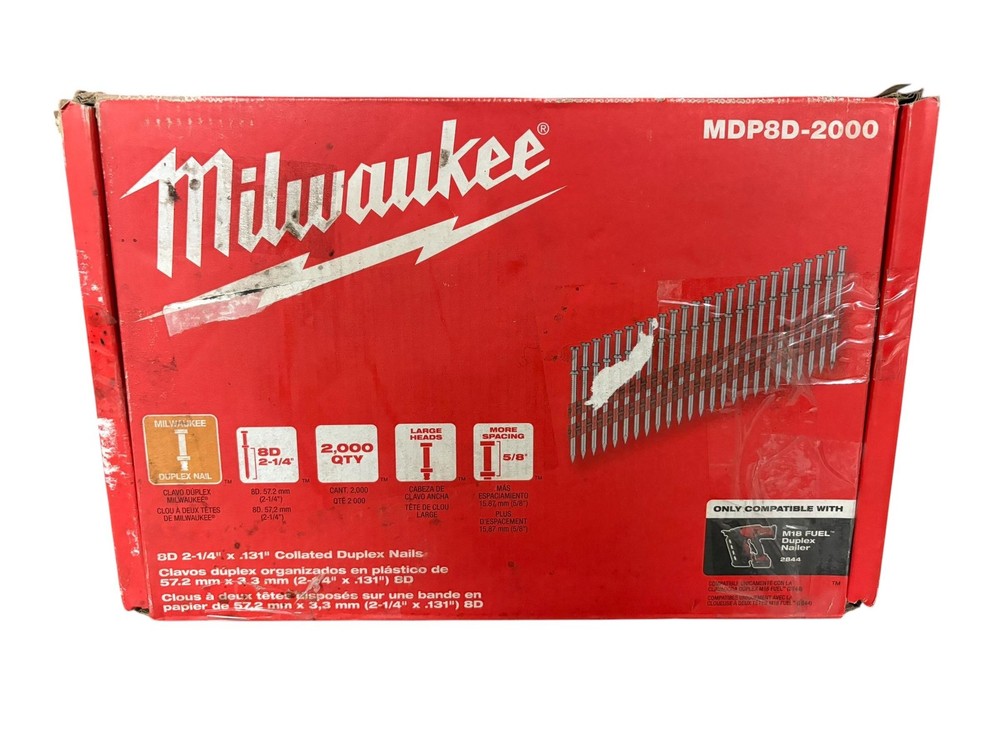 Milwaukee Tool Mdp8d-2000 Duplex Nails, 2 7/8 In L, 10 Ga, Plain, Flat Head, 21