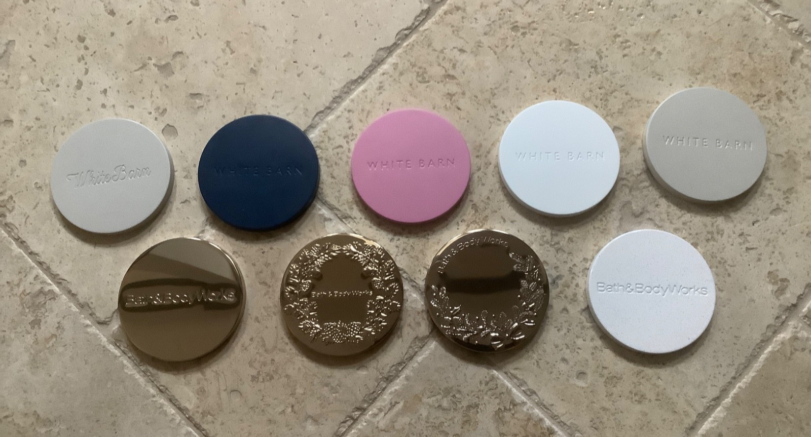 Bath & Body Works 3 Wick Candle Lids Multi Color Metal (Lids Only - Lot of 9) gallery