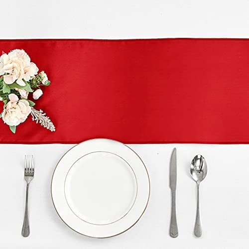 10-Pack Red Satin Table Runner 12 x 108 Inch Long Bright and Smooth Silk Fabr... gallery