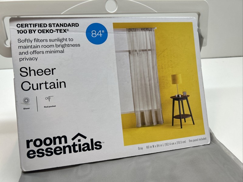 Room Essentials Sheer Voile Window Curtain 1 Panel Gray 60"W x 84"L gallery
