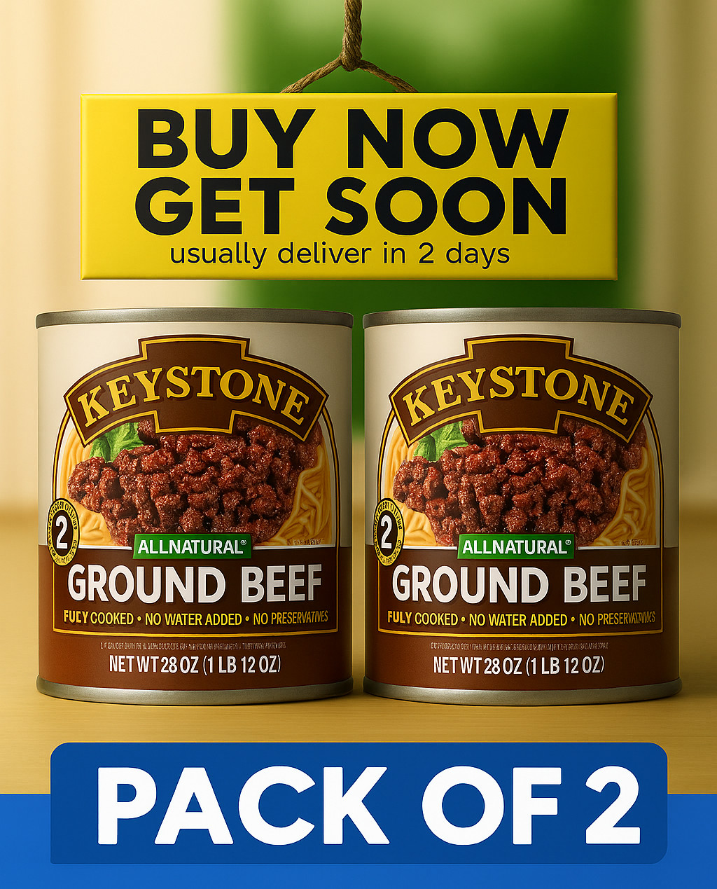 Keystone All Natural Ground Beef 28oz Can – 2 Pack Fully Cooked Premium Meat gallery