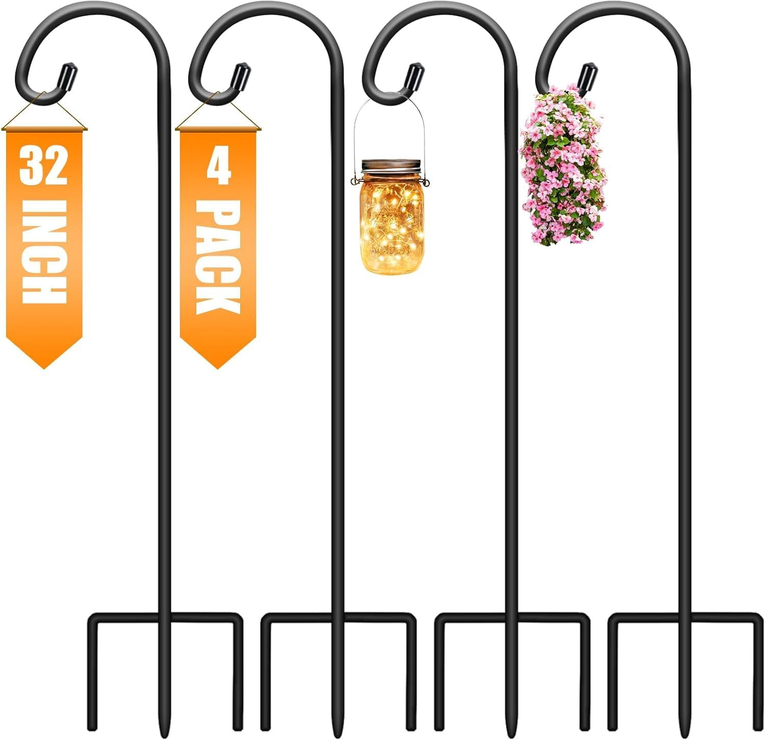 32 Inch Shepherd Hooks for Outdoor 4 Pack, Adjustable Garden Hooks for Hanging P gallery