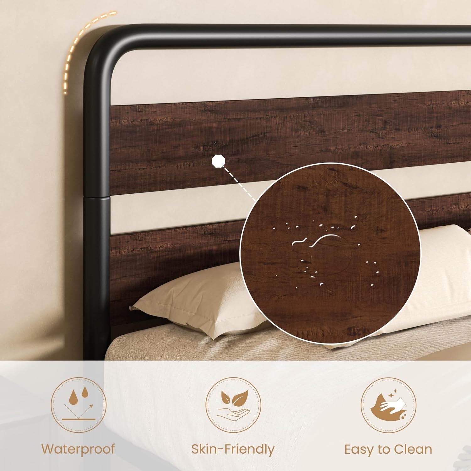 SHA CERLIN Queen Metal Bed Frame with Wood Headboard gallery