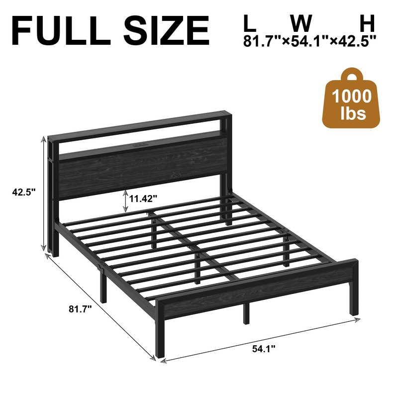 Twin/Full Size LED Light Bed Frame with 2-Tier Storage Headboard and Charging. gallery