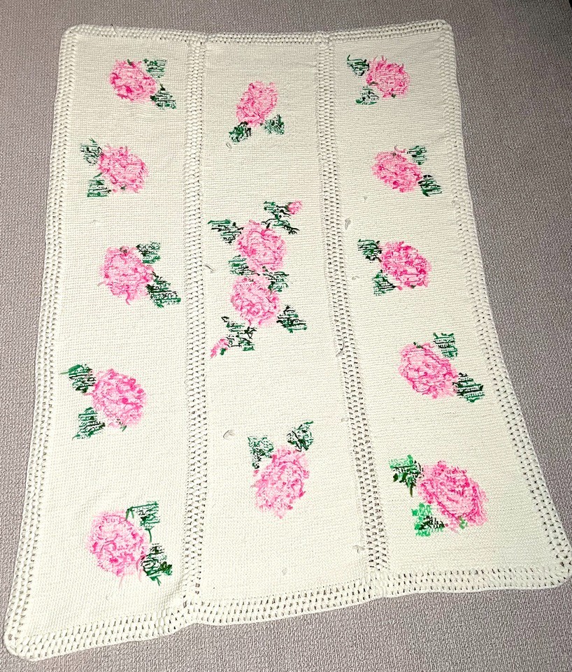 Cottage Core Granny Crochet Pink Roses Afghan Throw Lap Blanket Spring gallery