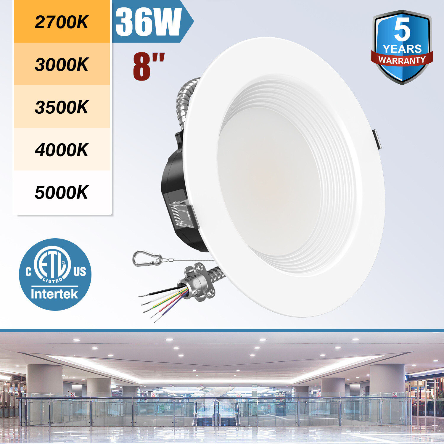 8 Inch LED Recessed Ceiling Light 36W Dimmable 2700K-5000K Commercial Downlight gallery