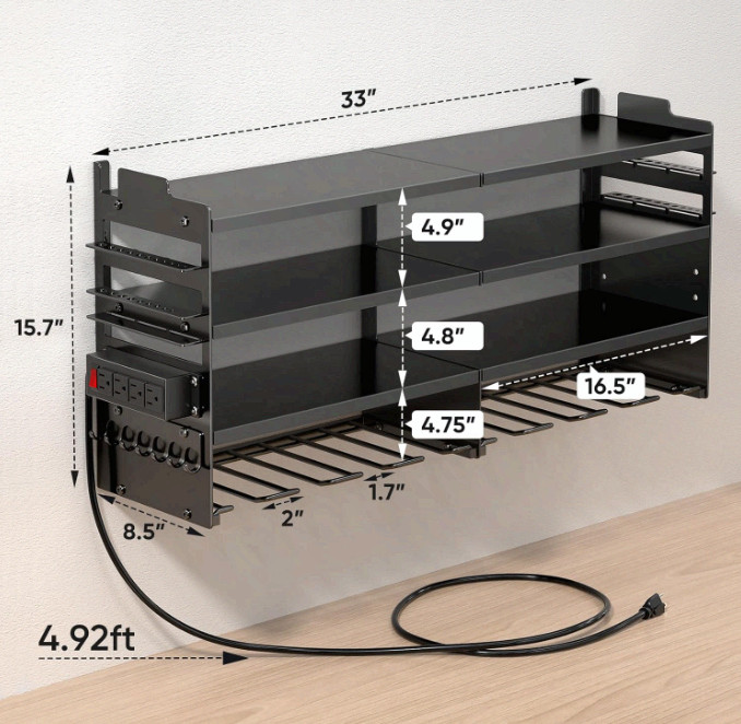 POKIPO Power Tool Organizer Wall Mount 4 Tier Rack w/Charging Drill Holder gallery