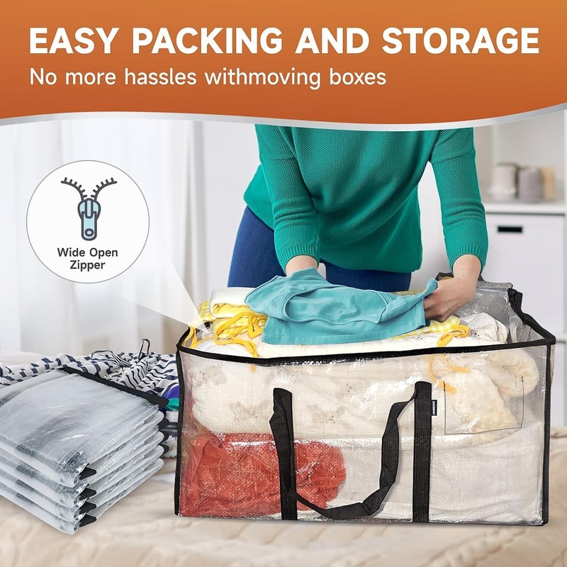 8 Pack Extra Large Heavy Duty Moving Bags, Clear Storage Bins with Lids, Reinfor gallery
