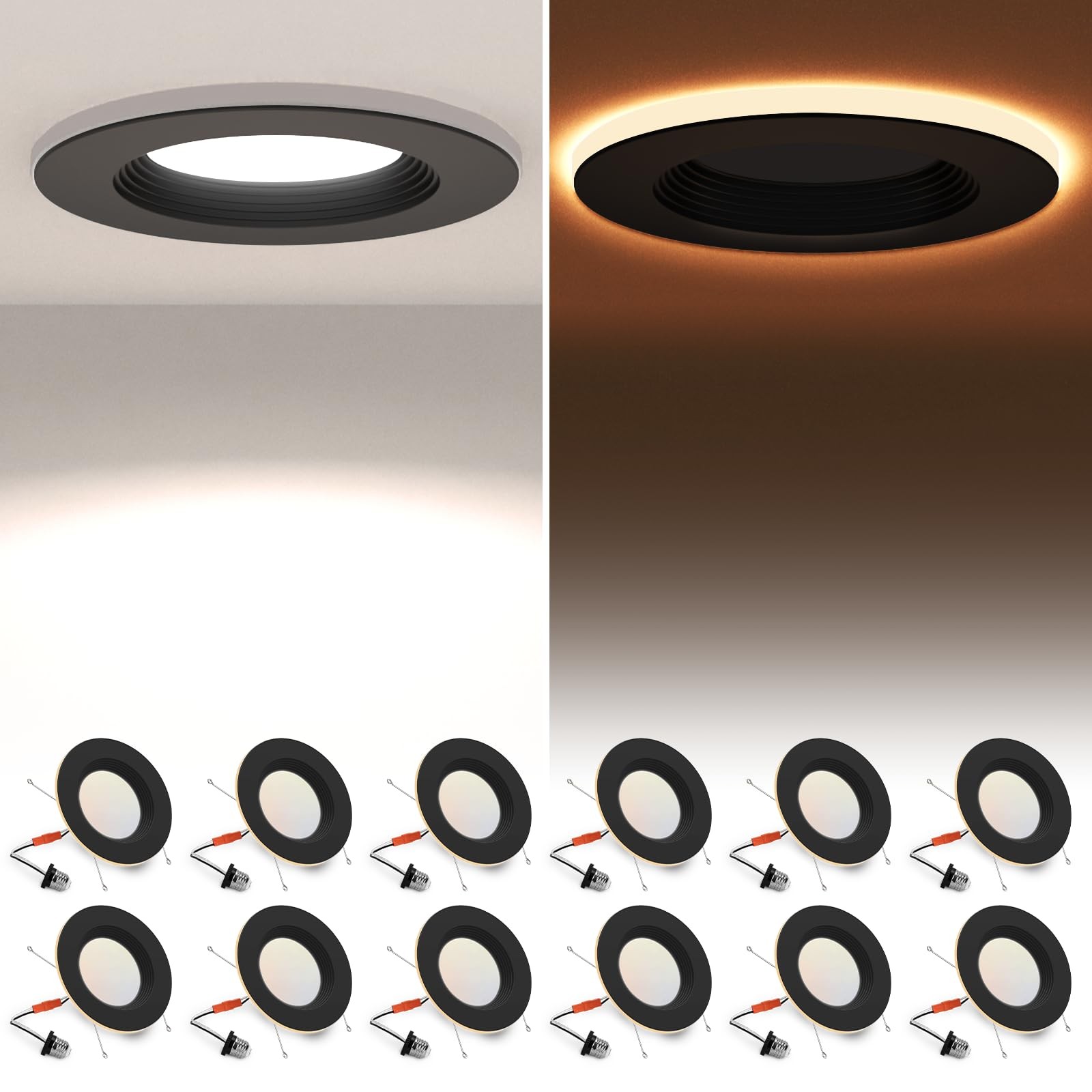 12 Pack Black 5/6 Inch LED Can Lights with Night Light, 5CCT Retrofit Recessed L gallery