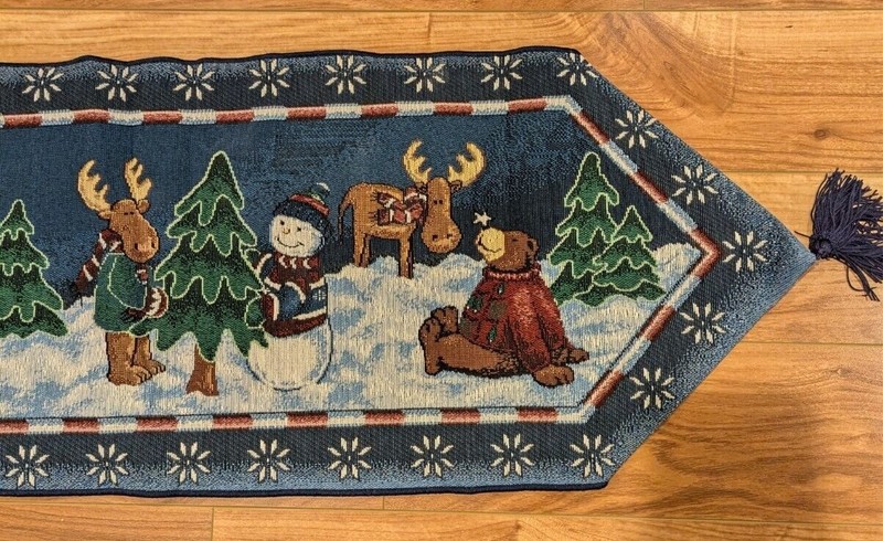 Holiday Table Runner 12x70 Rustic Moose Snowman Bear Forest Rustic Decor gallery