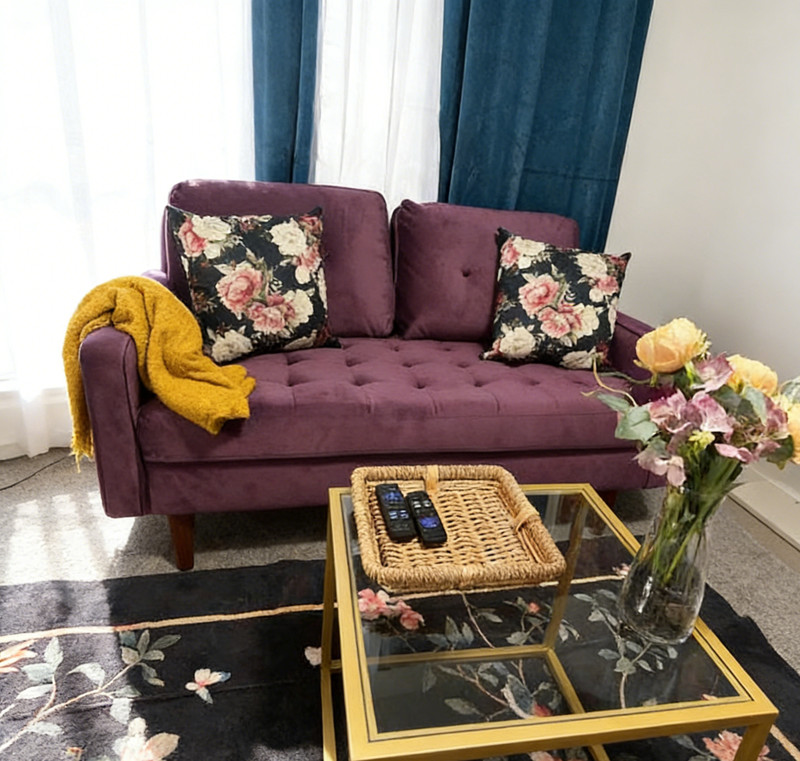 58" Sectional Loveseat Sofa Couch Mid Century Modern Small Space Purple gallery