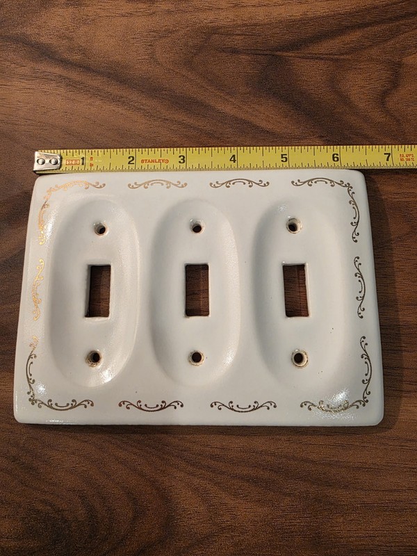 Lenape Style Ceramic Triple Light Switch Cover Wall Plate White Gold Victorian gallery
