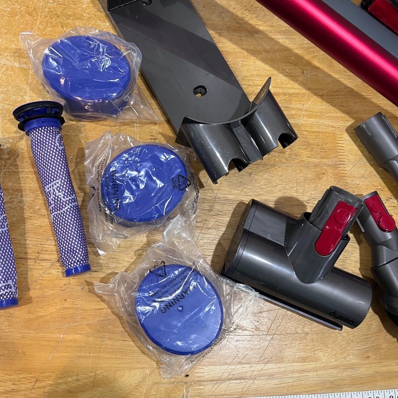 Dyson V7 Absolute Cordless Stick Vacuum Red Gray with Attachments Tested gallery