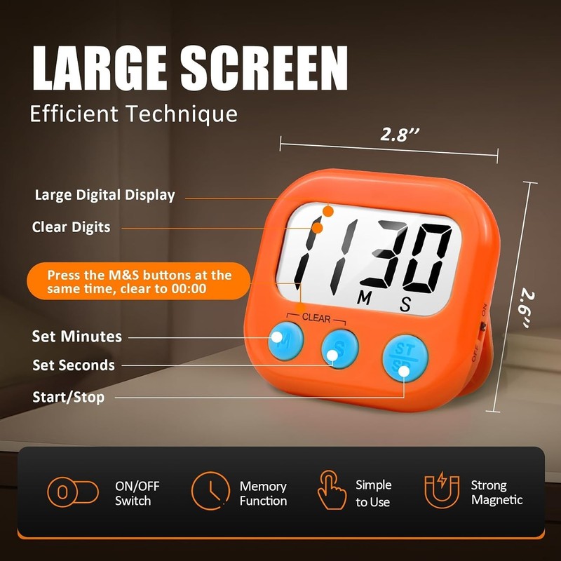 2 Pack Digital Kitchen Timer for Cooking Big Digits Loud Alarm Magnetic Backi... gallery