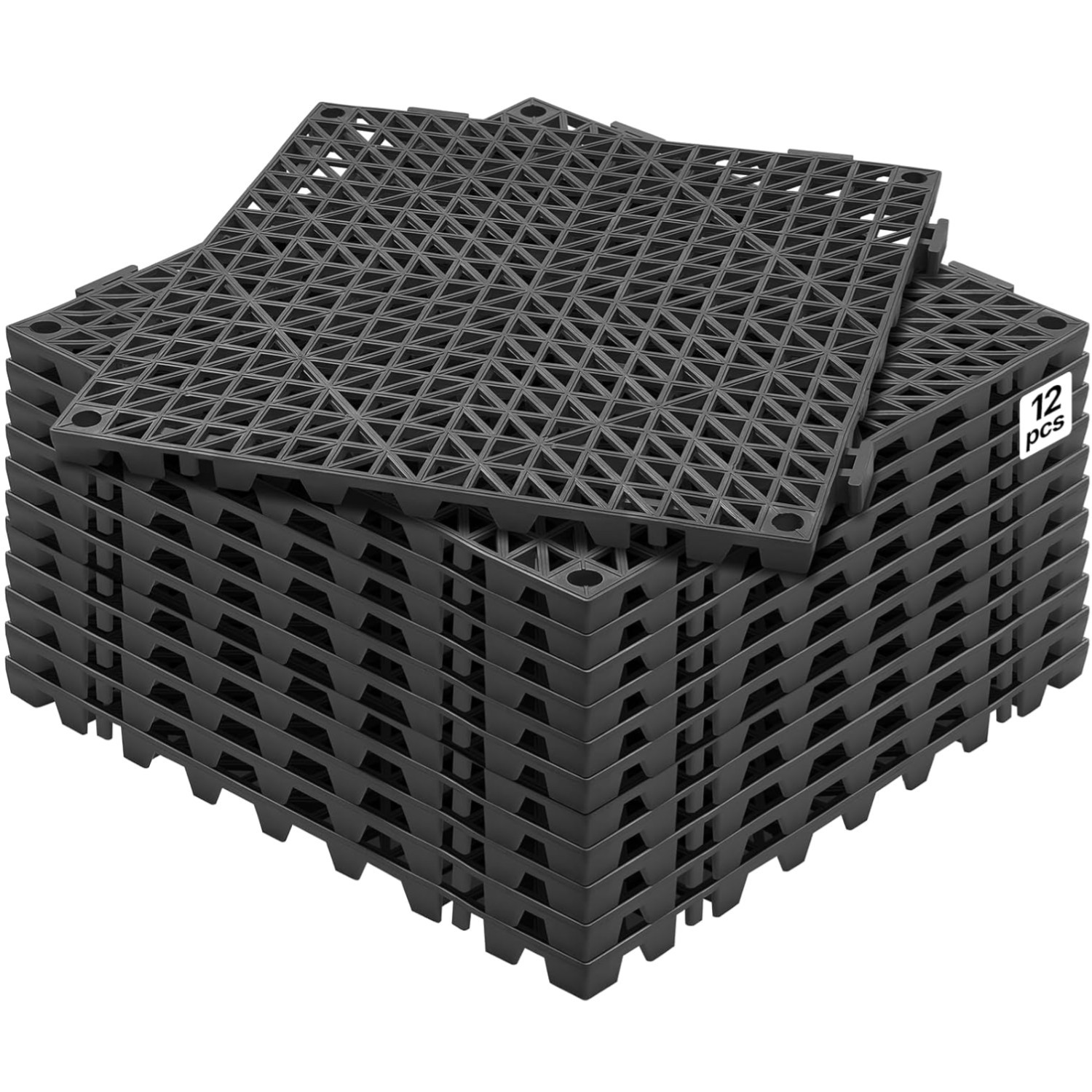 12-Pack 12x12 Interlocking Drainage Floor Tiles, Black gallery
