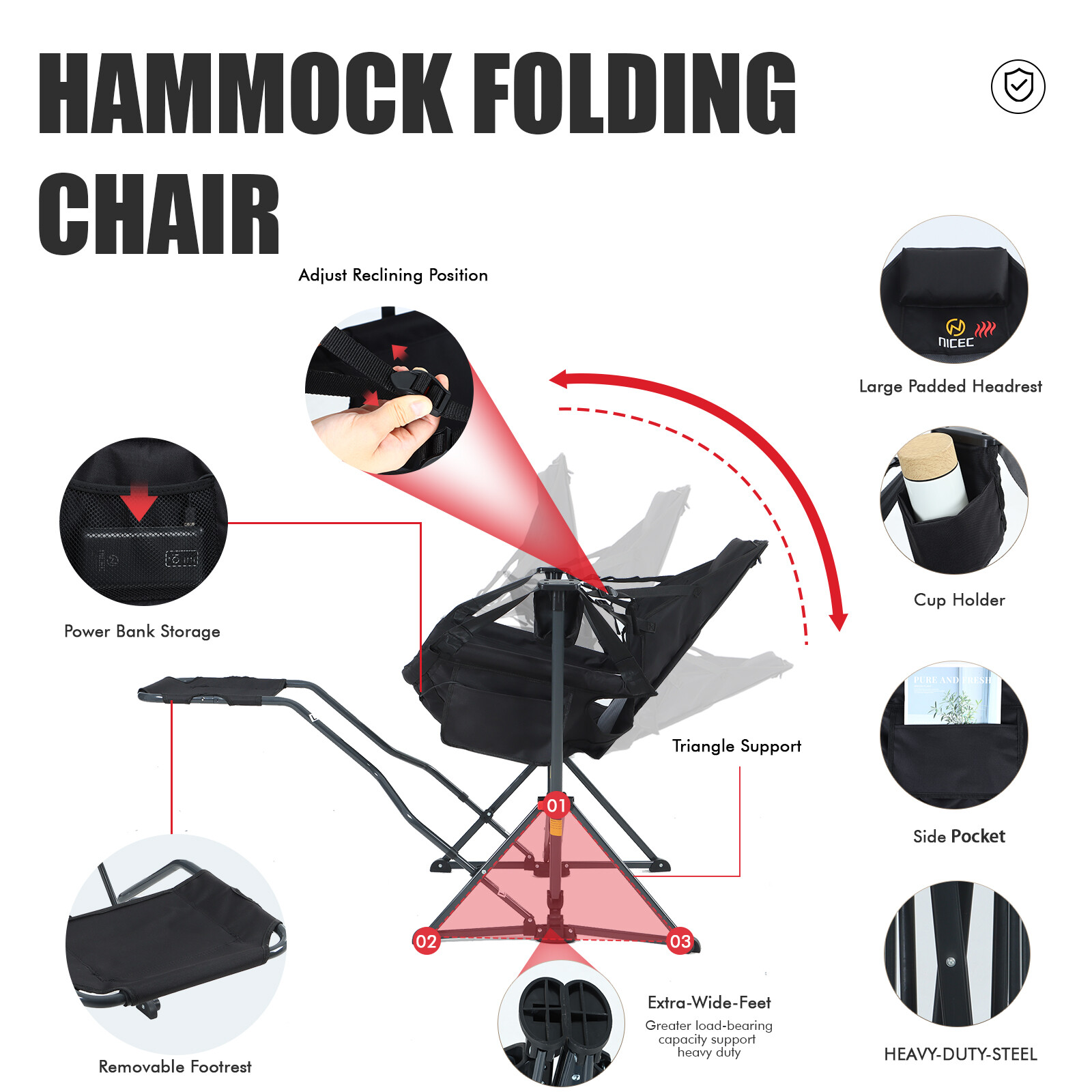 Hammock Camping Chair with Footrest, Heated Camping Chair Swing Chair Power Bank gallery