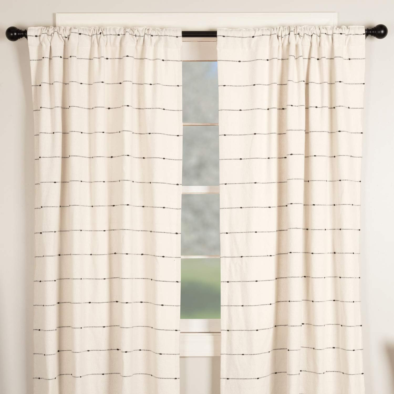 Urban Rustic Farmhouse Stripe Curtains, Set of 2, 84" Long, Cream & Black gallery