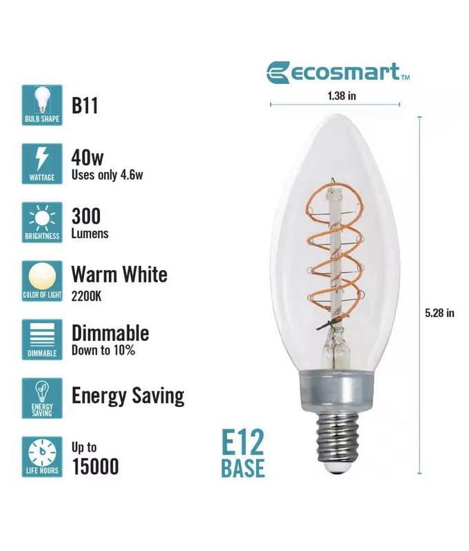 40-Watt Eq. B11 Dimmable E12 Candelabra LED Vintage Edison Warm White 3 Pack gallery