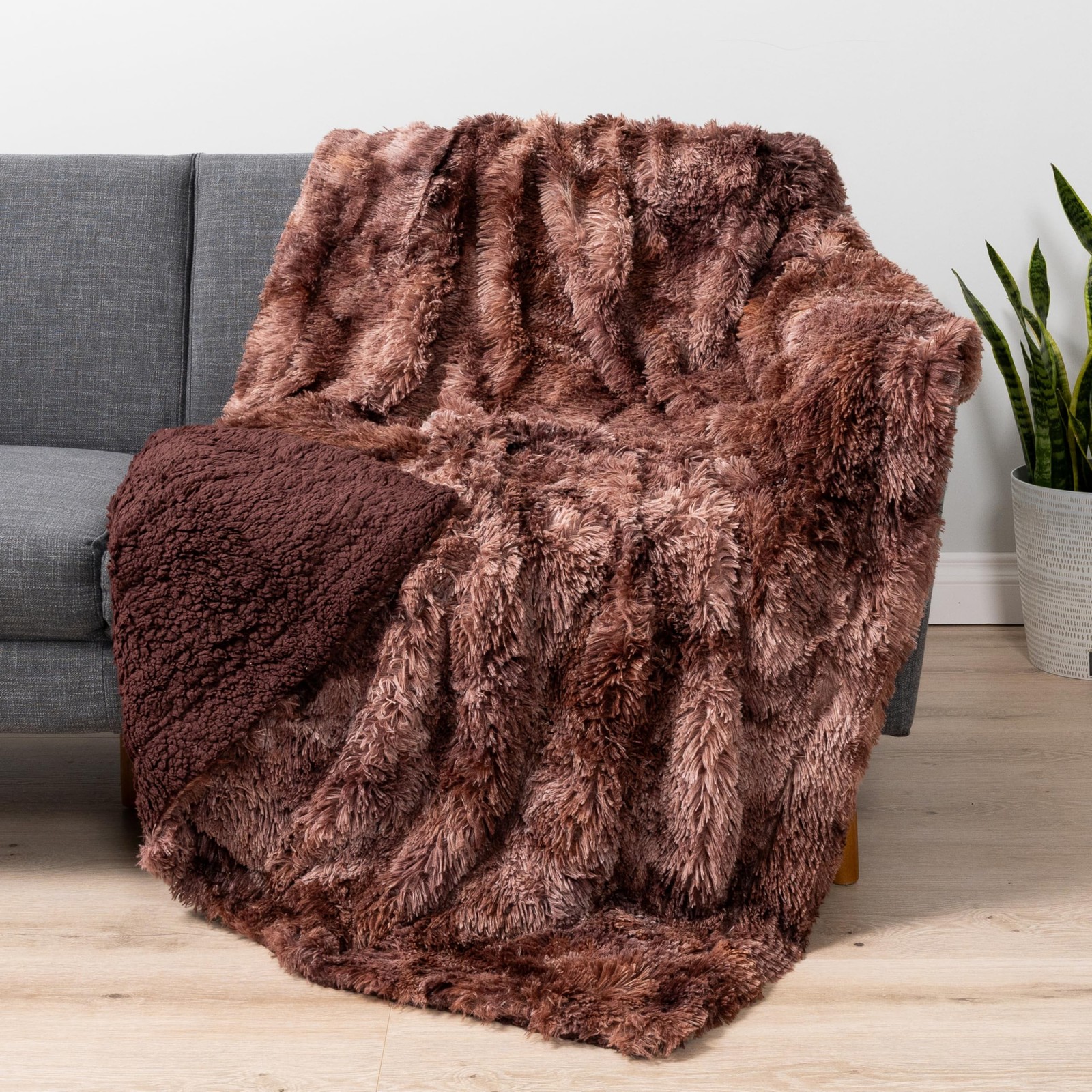 PAVILIA Brown Fluffy Throw Blanket for Couch, Fuzzy for Women Men, Furry Plus... gallery