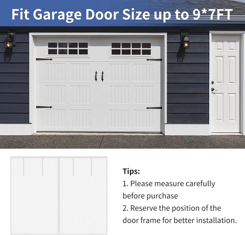 Magnetic Garage Screen Door for 1 Car Doors up to 9x7FT- 9X7 FT, White gallery
