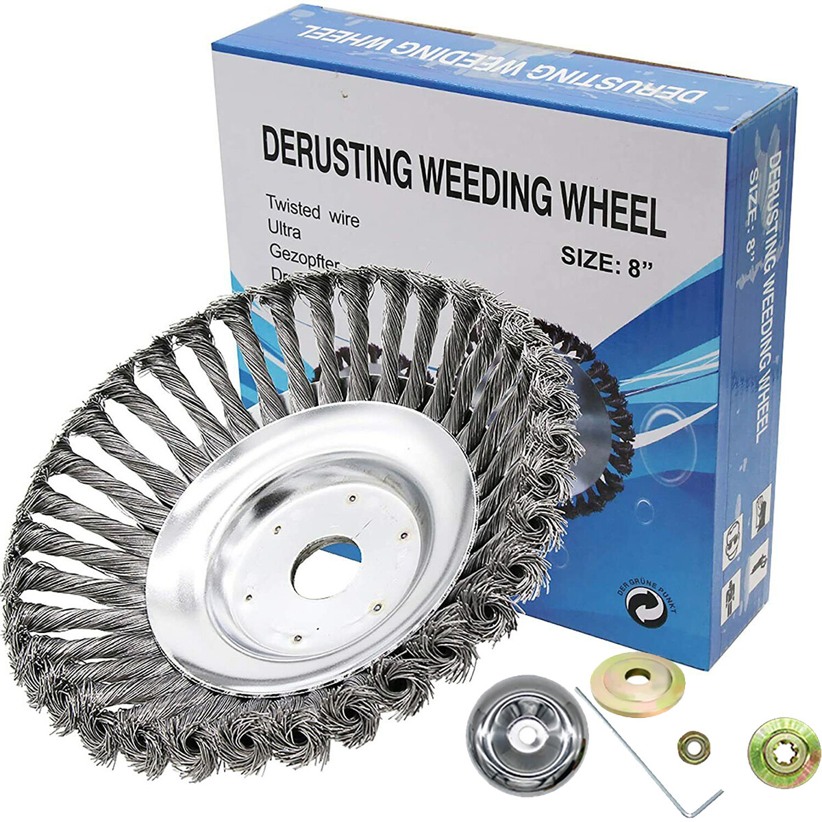 NEW 8inch Steel Wire Wheel Brush Cutter Weed Eater Trimmer Head with Adapter Kit gallery
