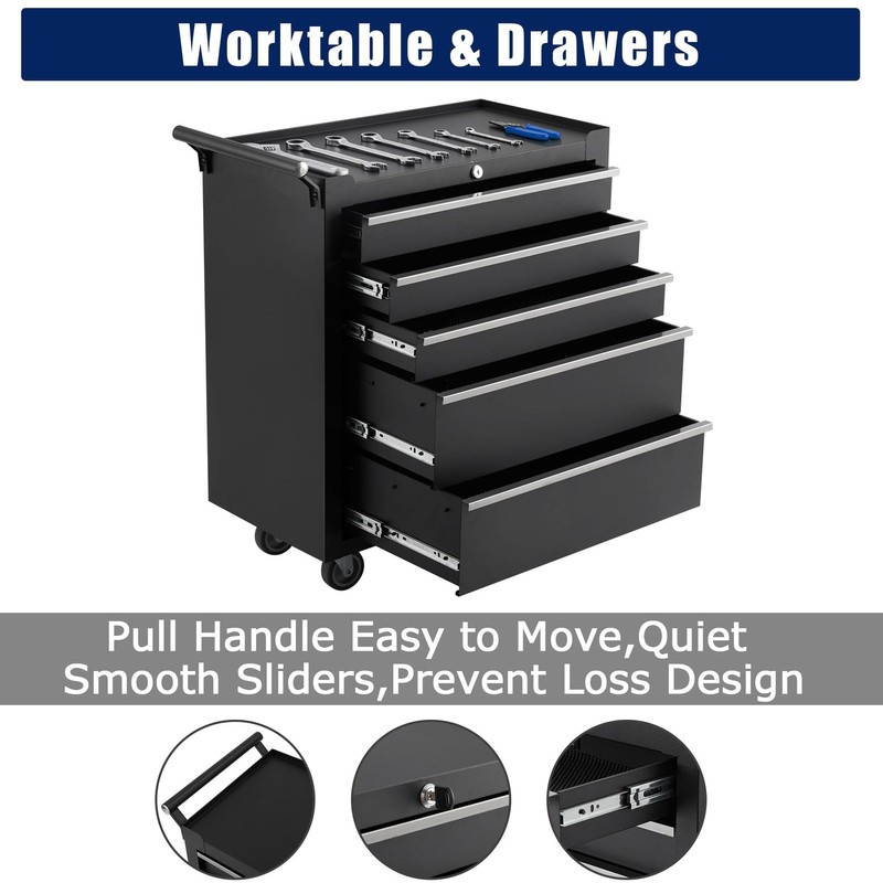5-Drawer Rolling Tool Chest Tool Box Lockable Storage Cabinet Tool Cart w/Wheels gallery