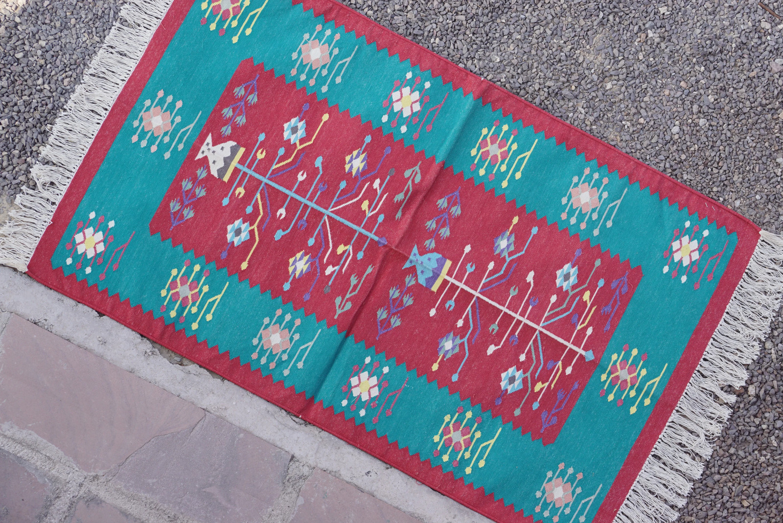 Rugmoda Cotton Red & Teal Geometric Tree of Life 3x5 Living Room Area Rug gallery