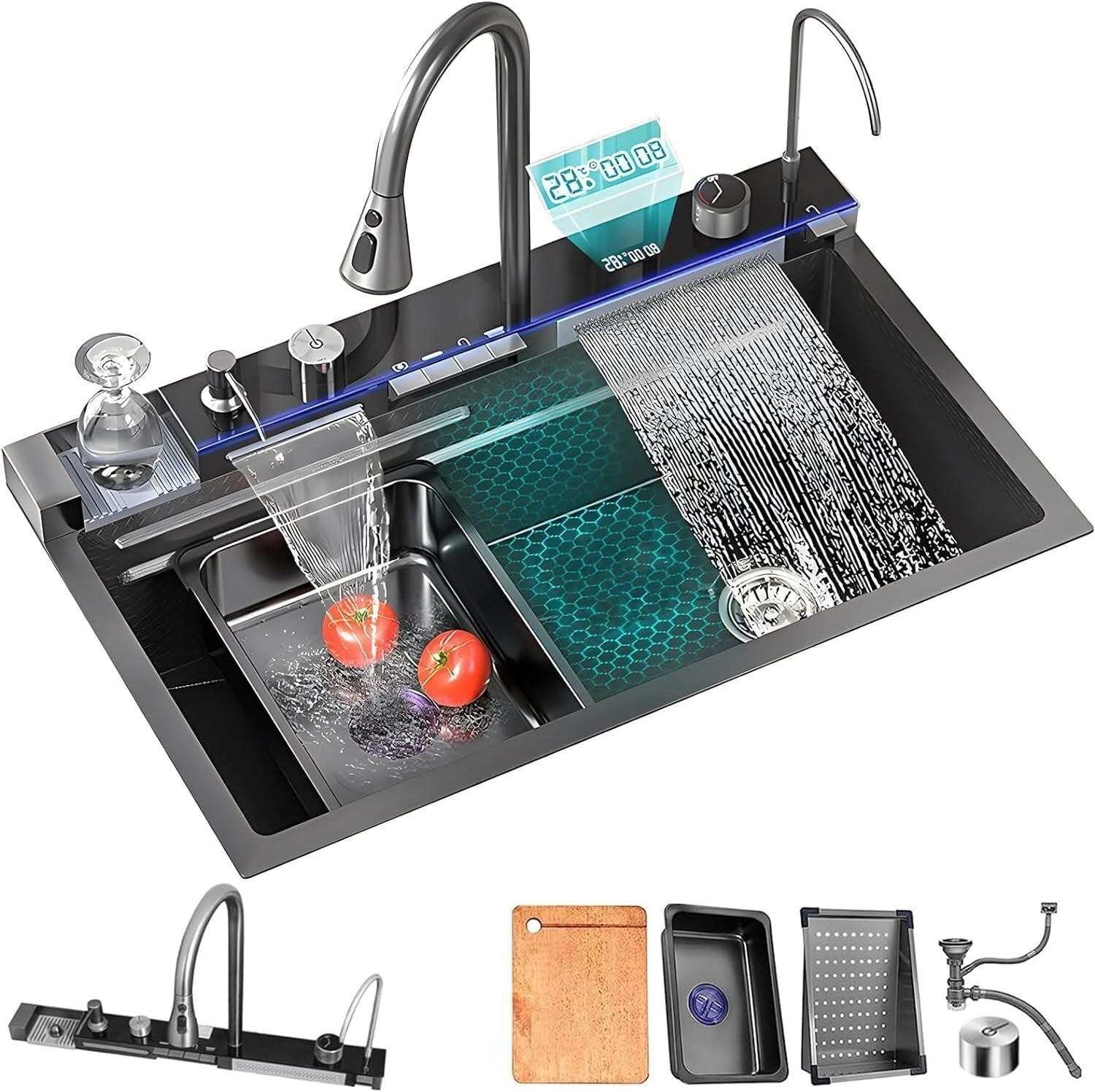 33x22 Inch Flying Rain Waterfall Household Sink Integrated with Pull-Out Tap Set gallery
