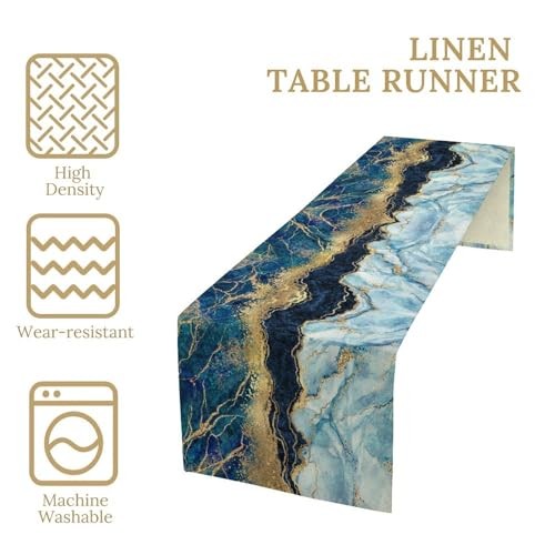 Abstract Marble Table Runner,Navy Blue Gold 13"W x 36"L (Pack of 1) Style-55 gallery