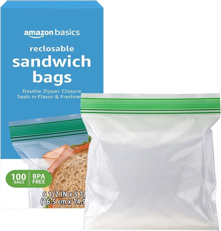 Basics Reclosable Double Zipper Sandwich Storage Bags for Food Storage, B gallery