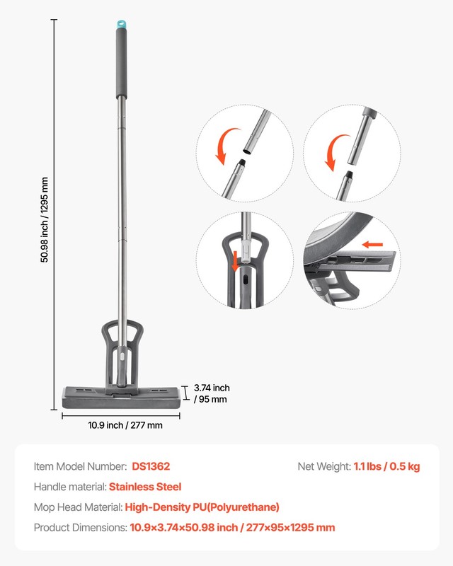 VEVOR High-Density PU Squeezing Sponge Mop with 1 Pcs Sponge Mop Replacement gallery