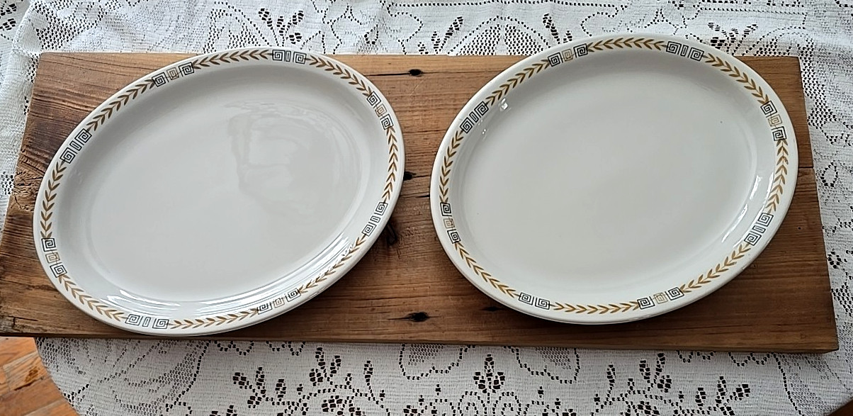 2 Shenango LARGE ESQUIRE Restaurant Ware 13" Oval Platter Laurel Greek 2.15 lb! gallery