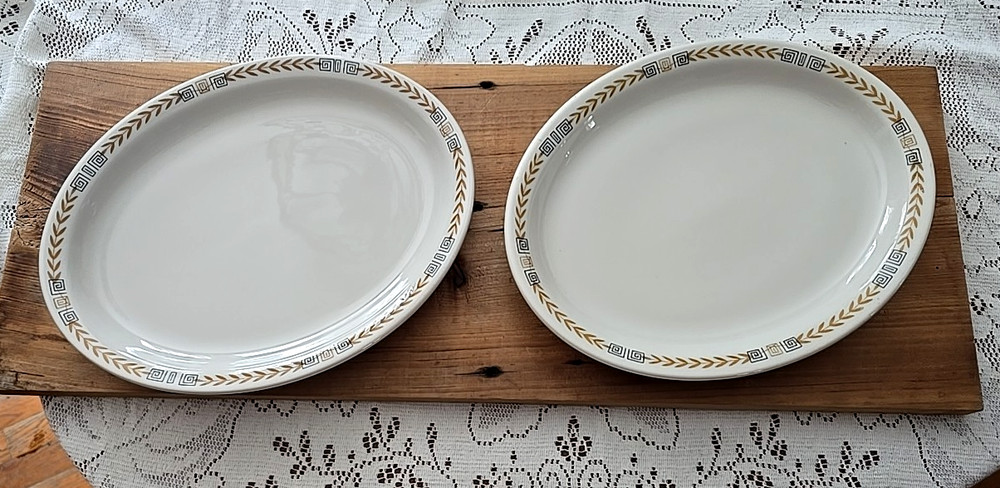 2 Shenango LARGE ESQUIRE Restaurant Ware 13" Oval Platter Laurel Greek 2.15 lb!