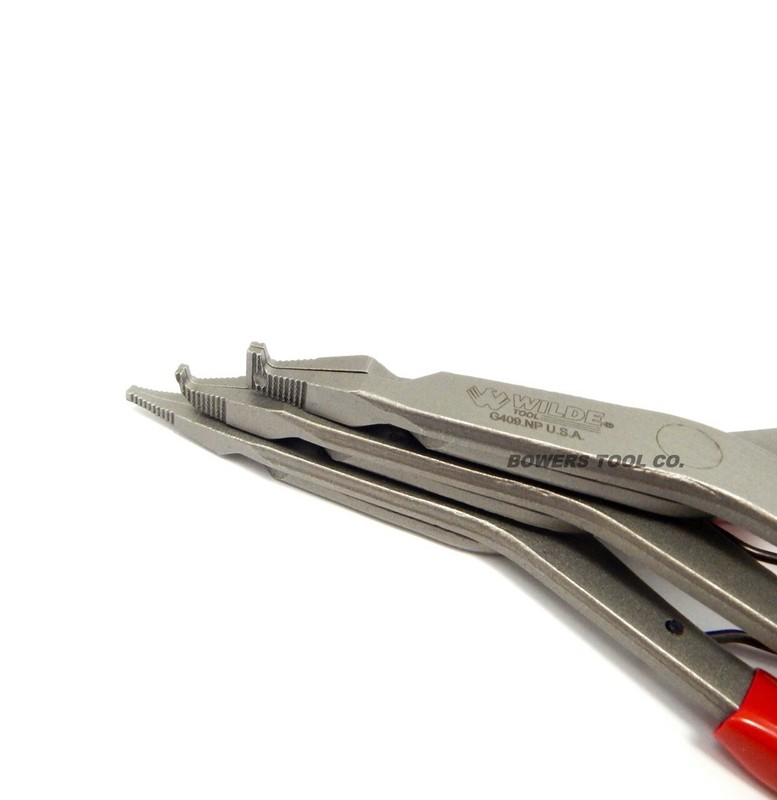 Wilde Lock Ring Pliers Set 3pc Straight Right Angle Thin Bent Curved 9" USA Made gallery