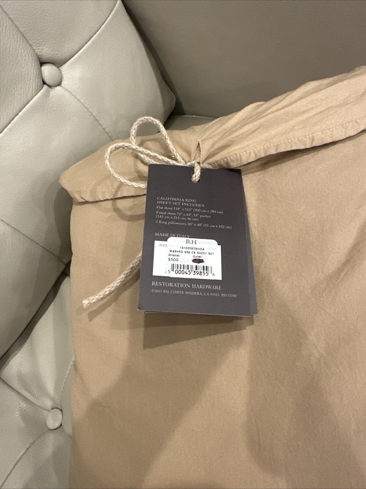 Restoration Hardware Italian Vintage Washed 464 Percale Cal King Sheet Set Wheat gallery