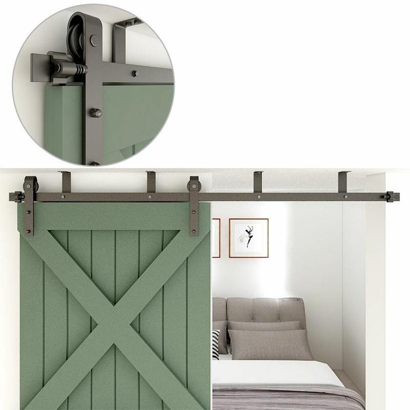 4FT-20FT Sliding Barn Door Hardware Kit Track Roller Closet Ceiling Mount Rail gallery