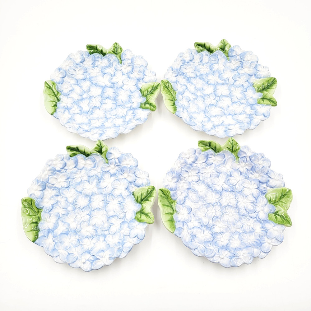 Williams Sonoma Figural Hydrangea Salad Plates 8.25" Blue Floral Set of 4