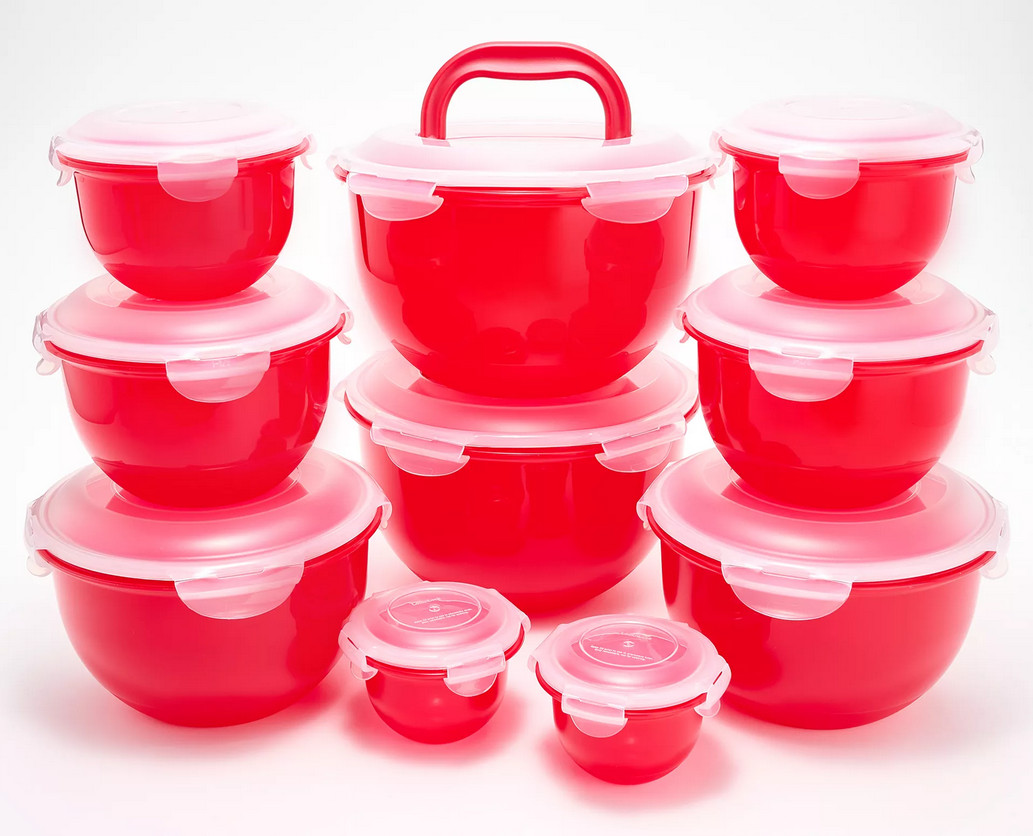 LocknLock 10-Pc Bowl Set,Nestable,Storage, Large Tulip Bowls RED, K99920 gallery