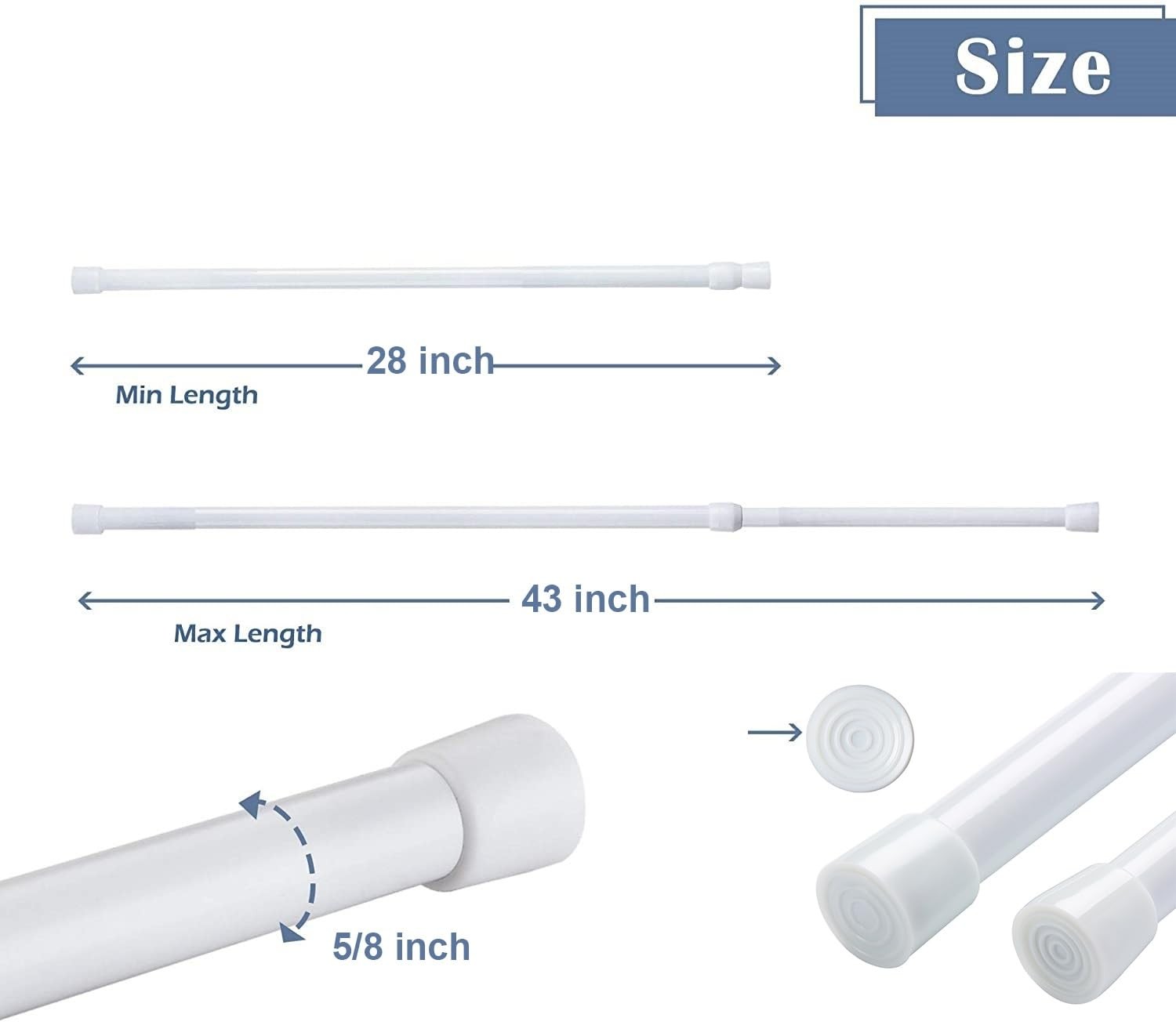 2 Pack Spring Tension Curtain Rod Adjustable 28-43 inches, 2PCS（28-43"）White gallery