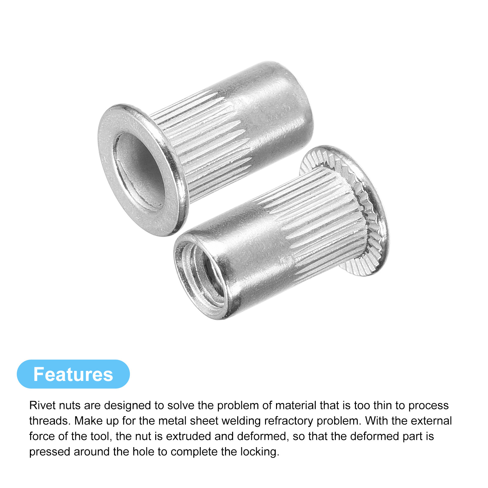 100pcs #10-32 Rivet Nuts 304 Stainless Steel Flat Head Threaded Insert Nuts gallery