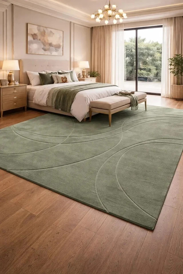 Sage Green Wool Area Rug – Hand Tufted Modern Abstract for Living Room Carpet gallery