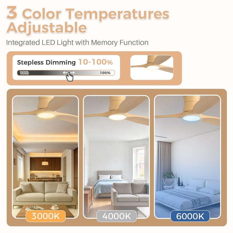 52 Inch Ceiling Fan with Lights & Remote Timer Reversible Quiet DC 3CCT Dimmable gallery