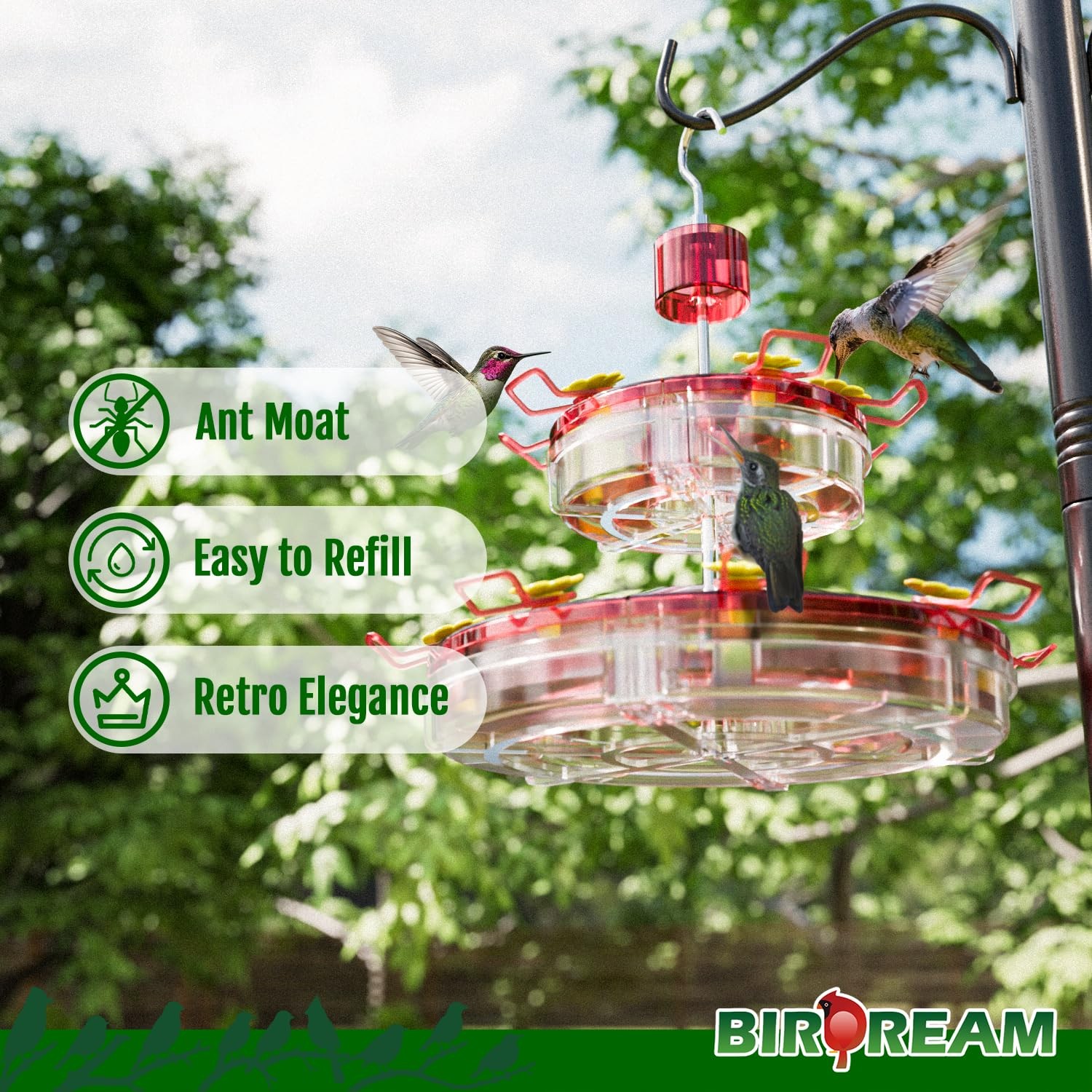 Birdream Hanging Hummingbird Feeder For Outdoors 20Oz Double-Tier Saucer Design gallery