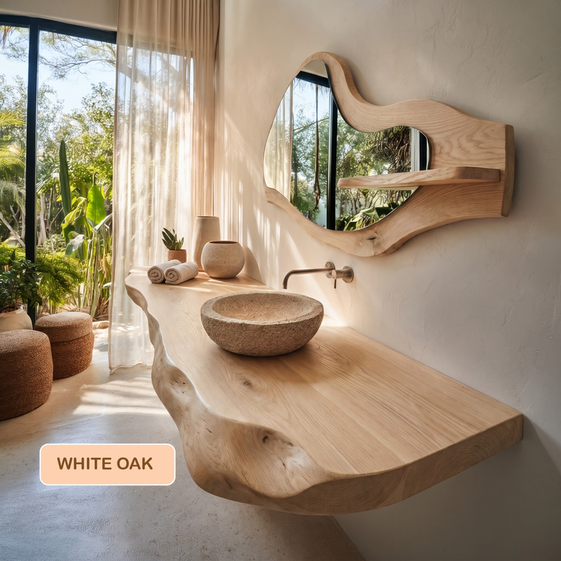 Bathroom Vanity Modern Rustic Solid Wood Live Edge Floating Sink CounterBathroom gallery