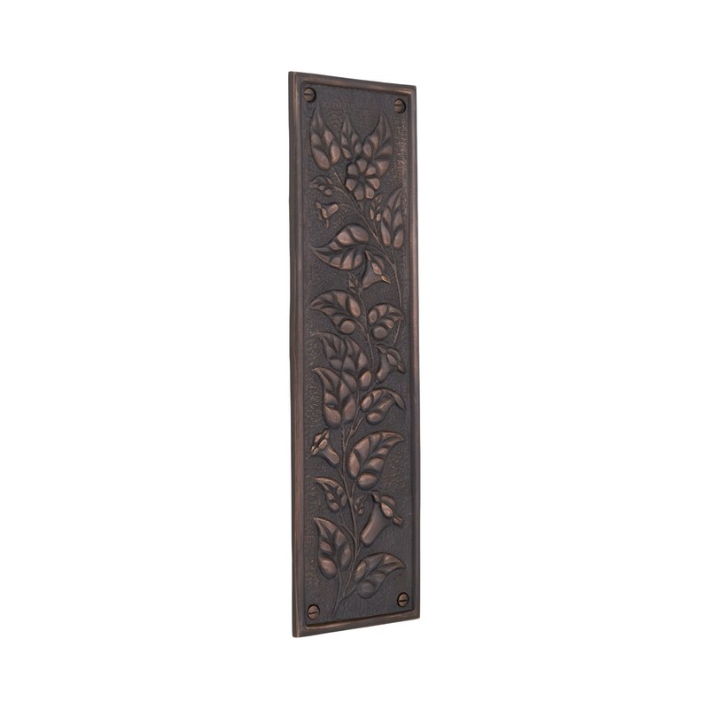Solid Brass Push Plate with Morning Glory Floral Motif 11 Inches - Choose Finish gallery