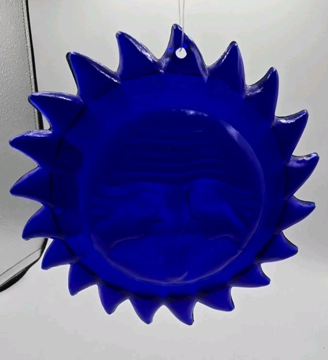 1990s Celestial Colbat Blue Sun with Face Sun Catcher Window Ornament gallery